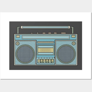 Blue Vintage Boombox Posters and Art